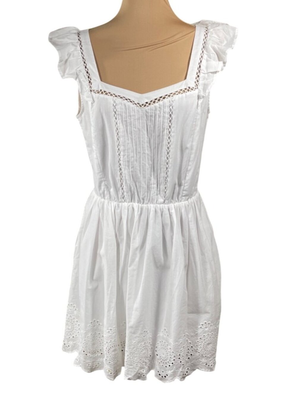 New Steve Madden Astra Mini Dress White Eyelet Size M Medium Ruffle Sleeve